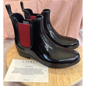 Lauren Ralph Lauren Chelsea Rain Boots Women 10B Black Tally Equestrian NEW NIB